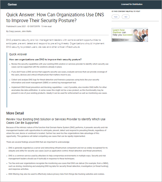 Gartner Quick Answer How Can Organizations Use DNS to Improve Their